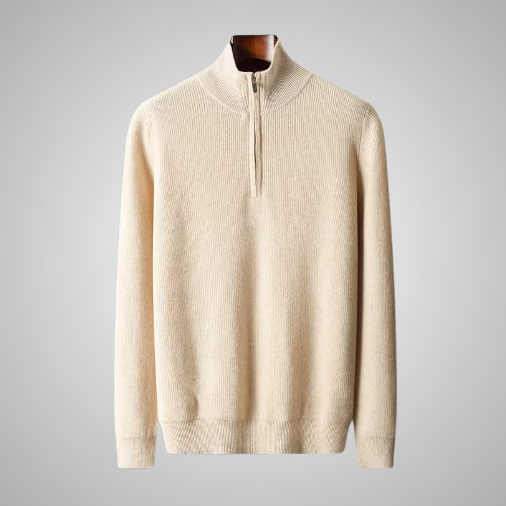 100% Cashmere Ribbed Half Zip Sweater